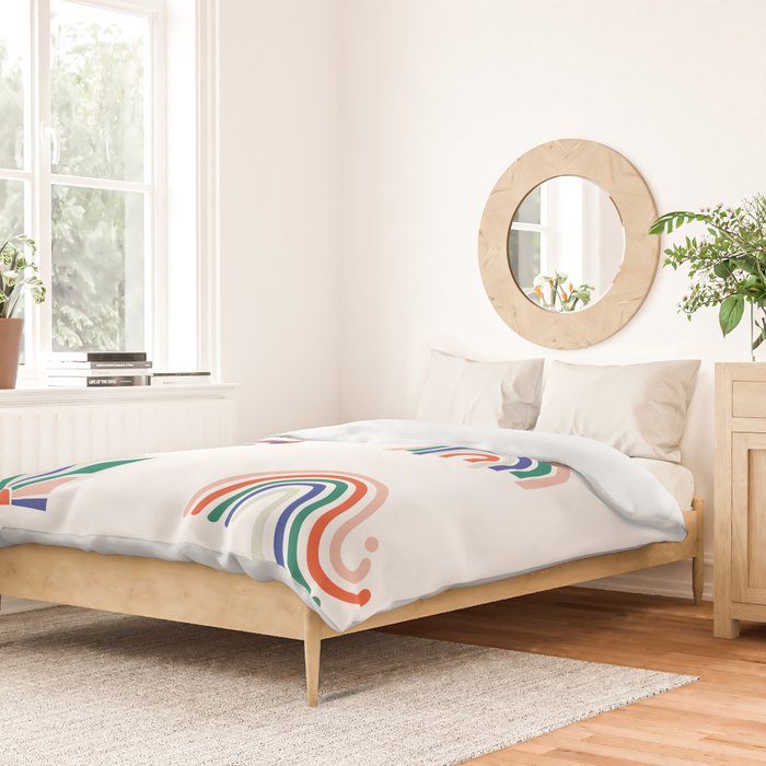 Neutral styled bedroom showcasing our rainbow duvet cover