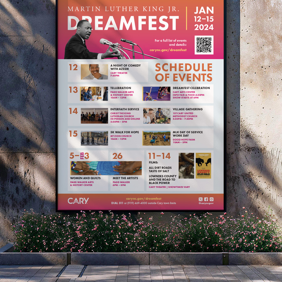 Dreamfest poster above a sidewalk