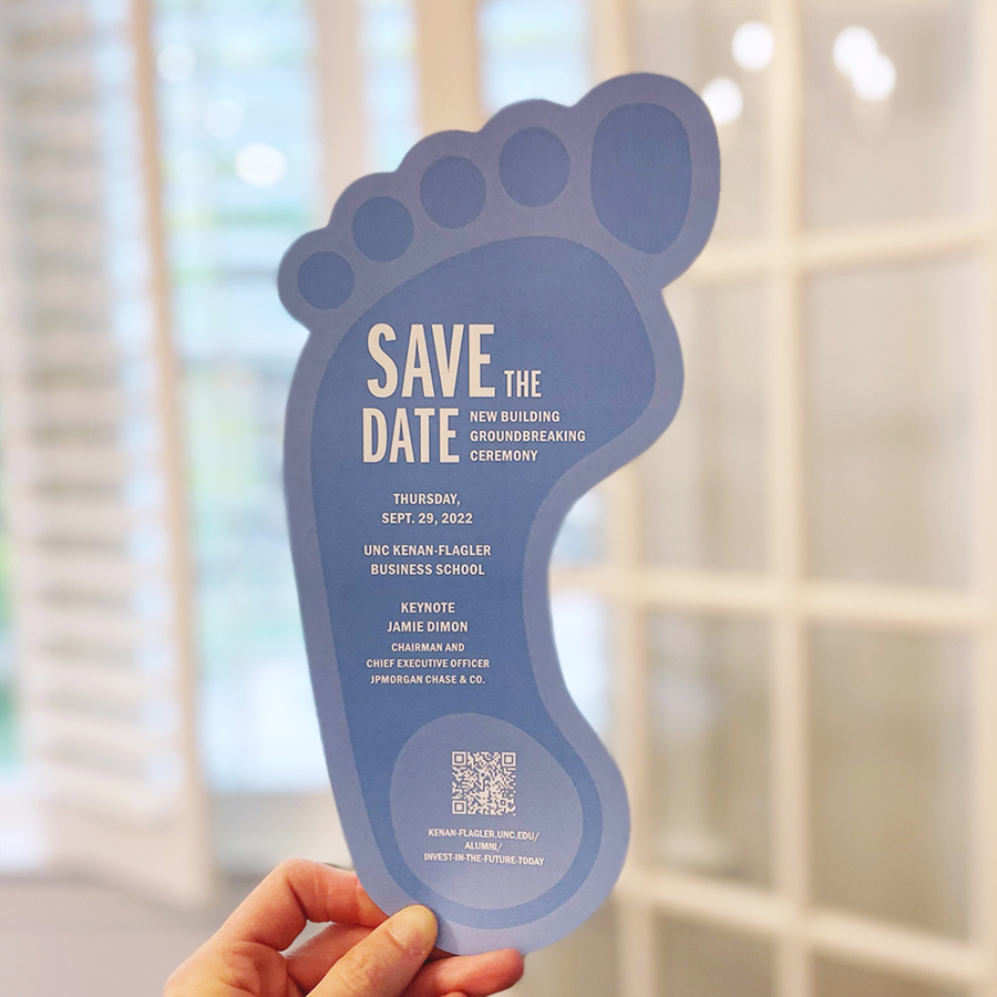 UNC Groundbreaking Save the Date foot shaped invitation