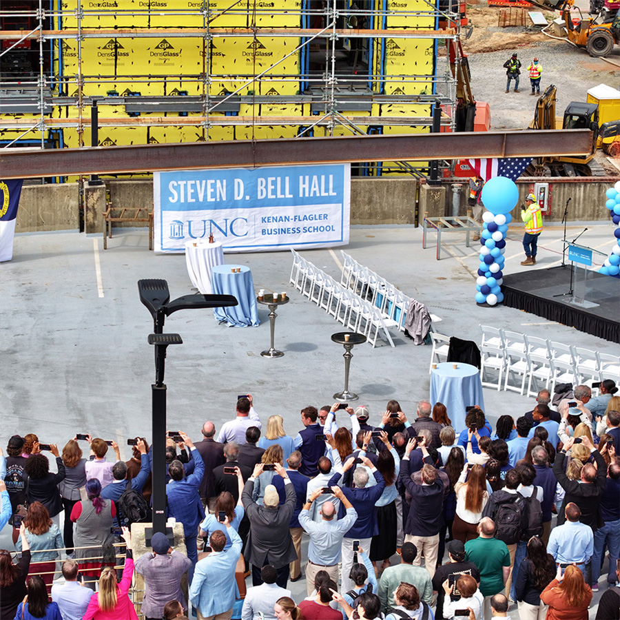 Crowd celebrating at the topping off ceremony at UNC