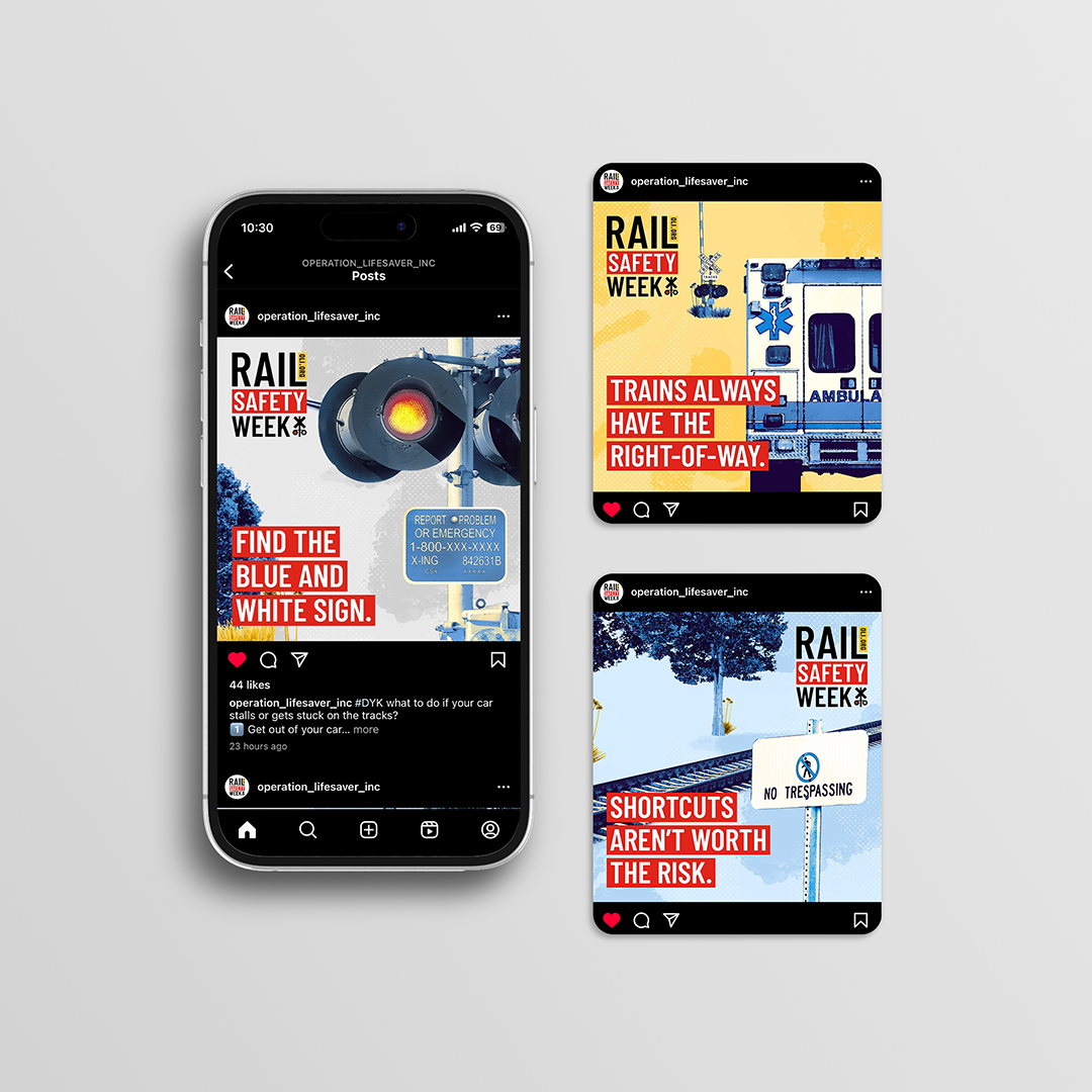 Rail Safety Week 2023 Social Graphics on phone