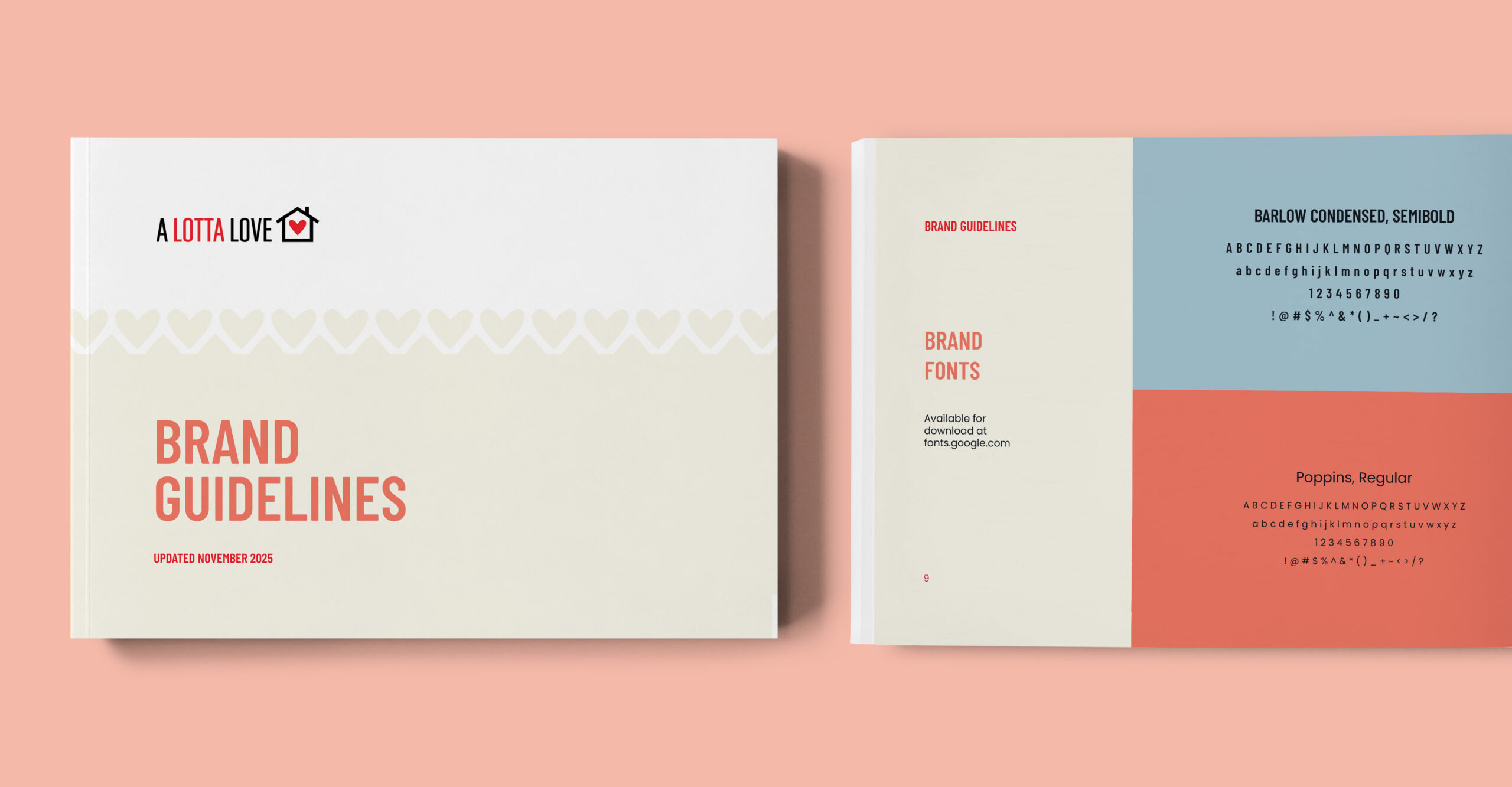 RhotonCo_Website_LottaLove_1920x1000_02_11_26_1_BrandGuide Brand Guidelines for A Lotta Love on a pink background