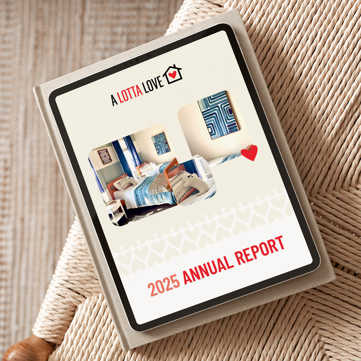 A Lotta Love Annual Report shown on an iPad