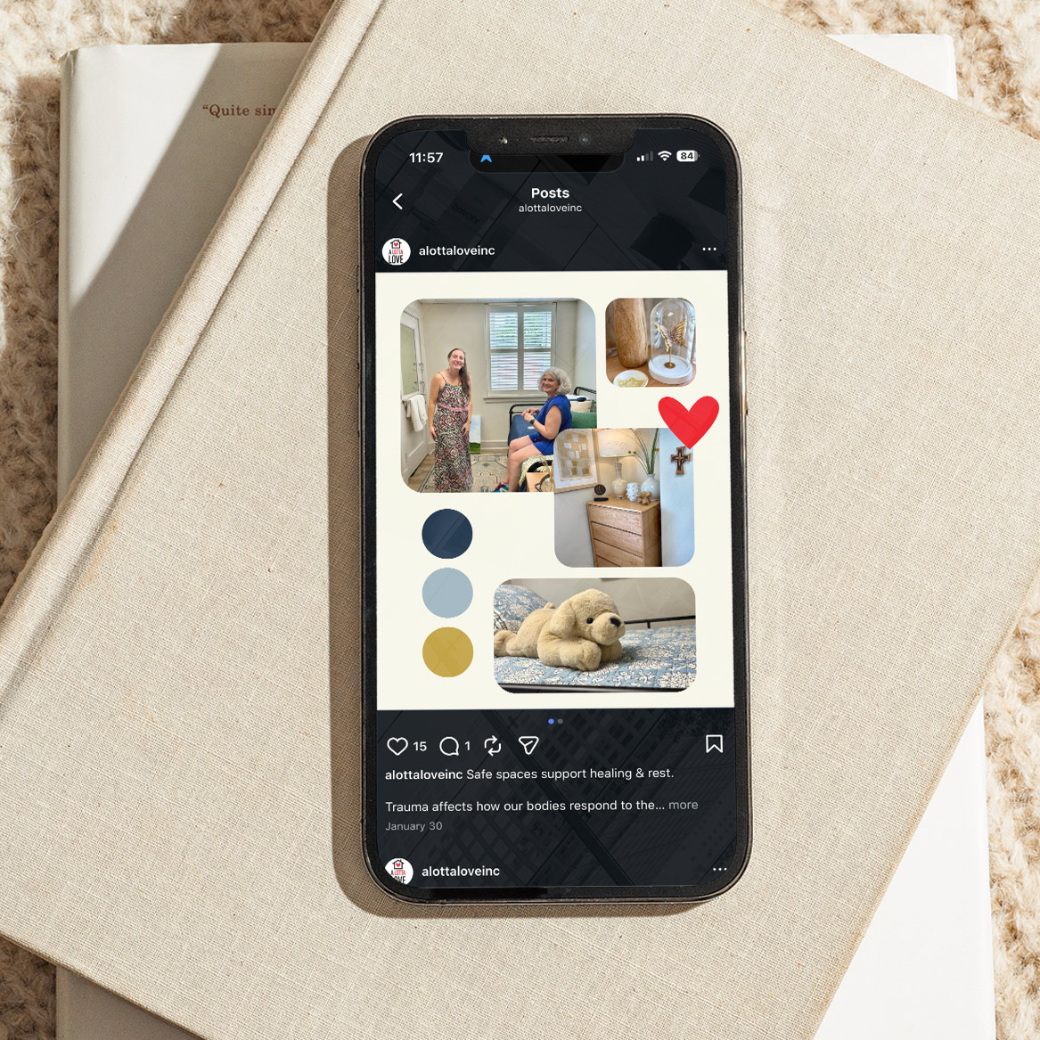 RhotonCo_Website_LottaLove_700x700_02_17_26_2_SocialInsitu Custom social graphic for A Lotta Love shown on a mobile phone